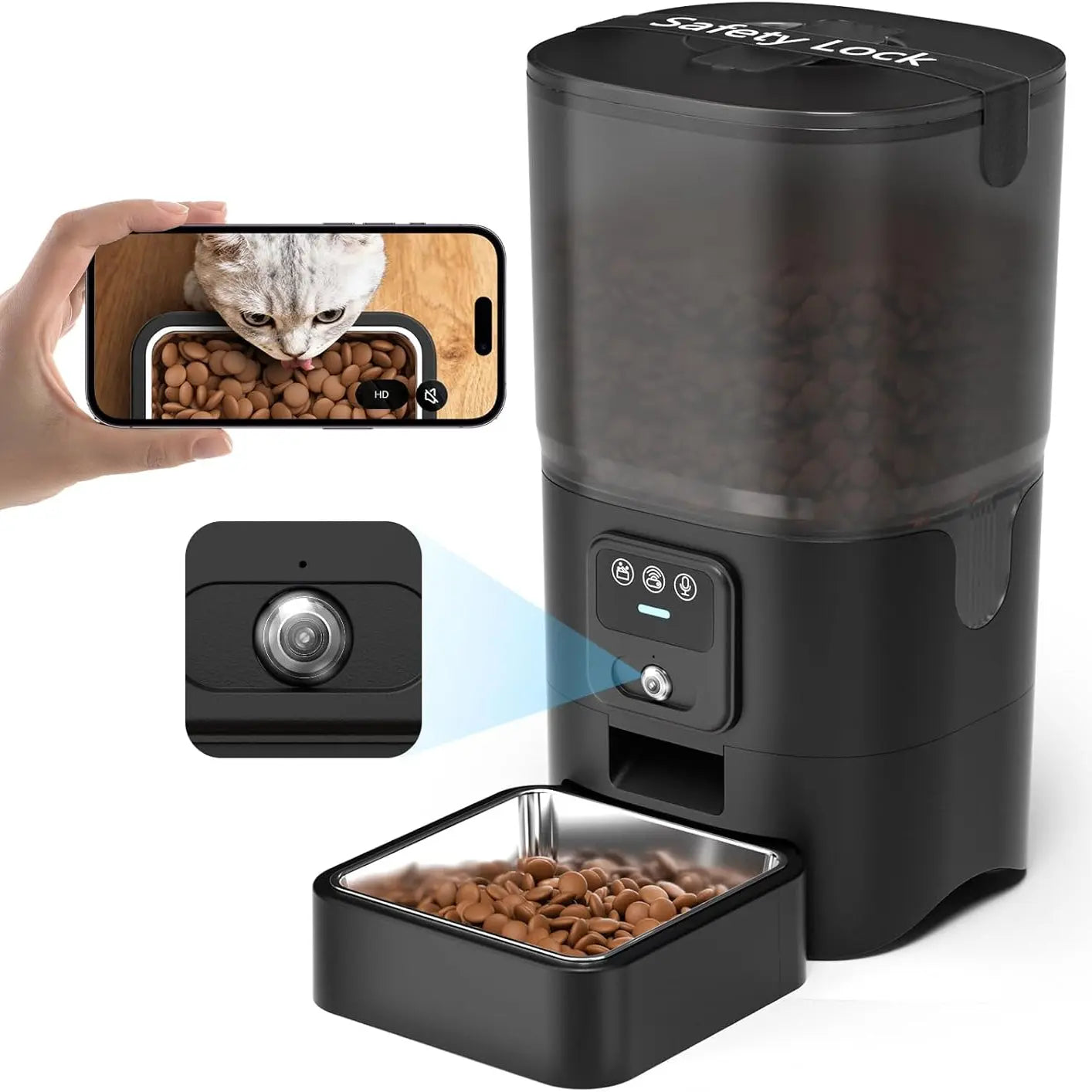 Tajrah 6L Automatic Cat Feeder WiFi Camera App Two Way Audio Dual Power 480P or 720P