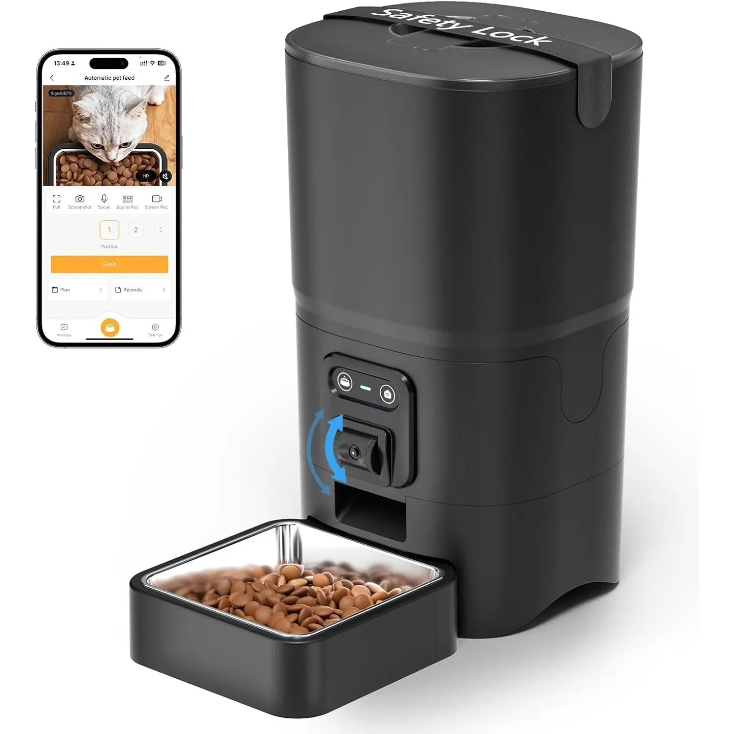 Tajrah 6L Automatic Cat Feeder WiFi Camera App Two Way Audio Dual Power 480P or 720P