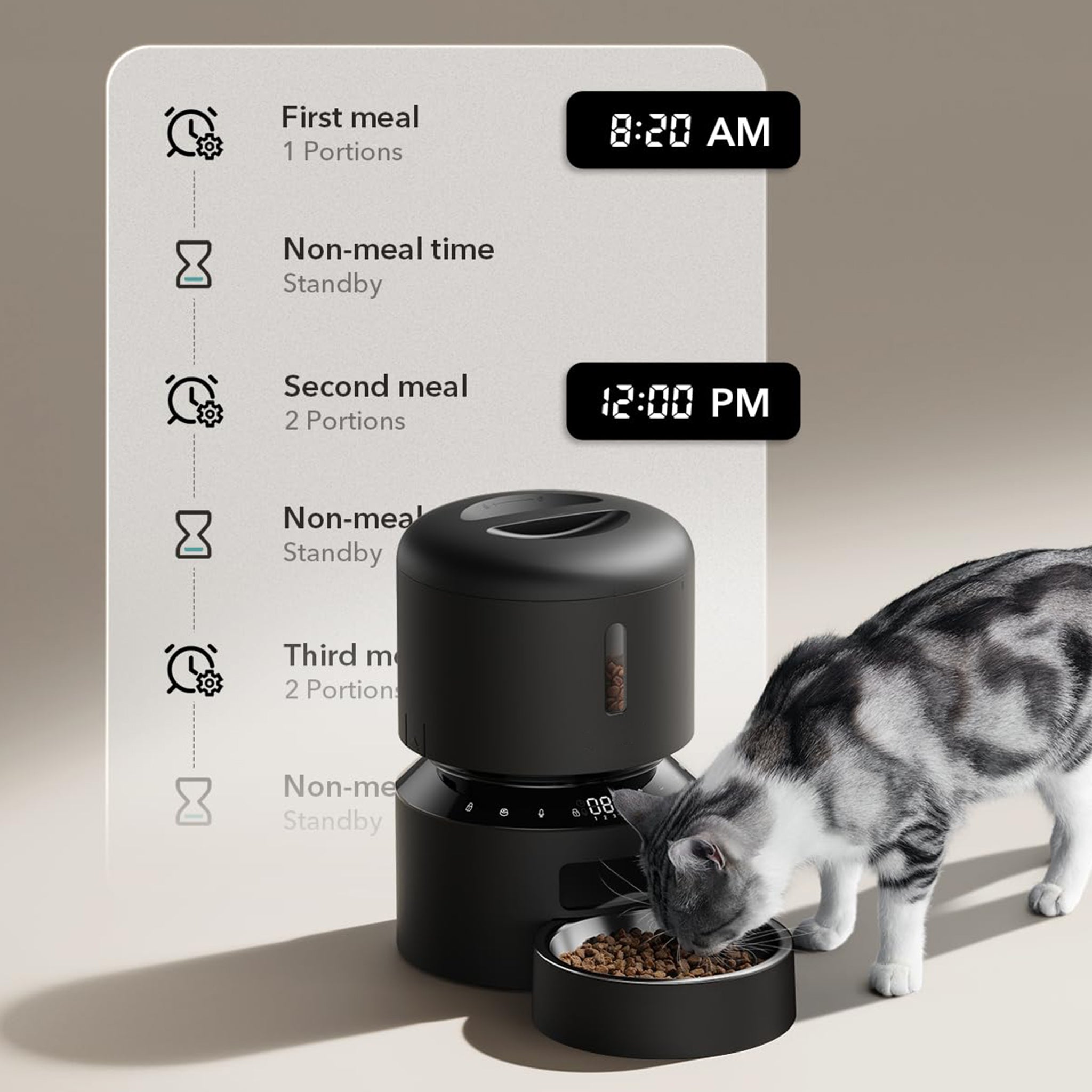 3L Automatic Cat Feeder with Programmable Meals Voice Call and Portion Control